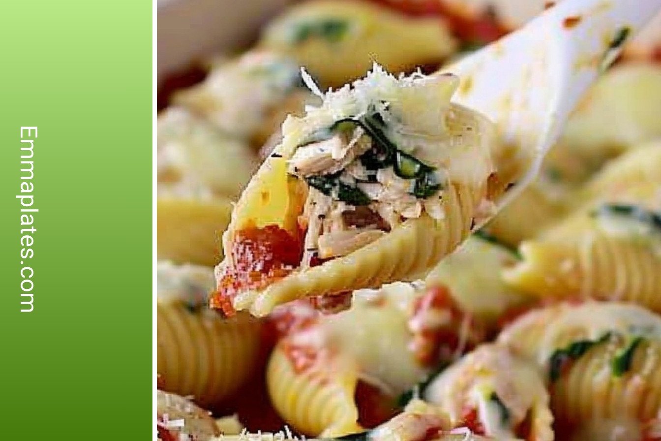 Creamy Chicken Pasta Shells: Juicy, cheesy, meaty perfection.