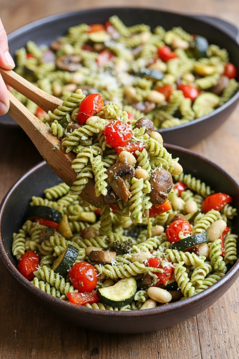 Balsamic Roasted Veggie and White Bean Pasta