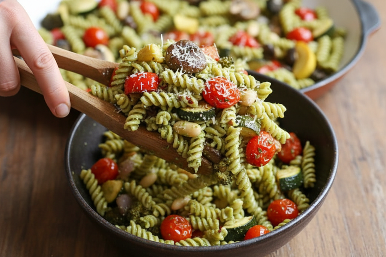 Balsamic Roasted Veggie and White Bean Pasta