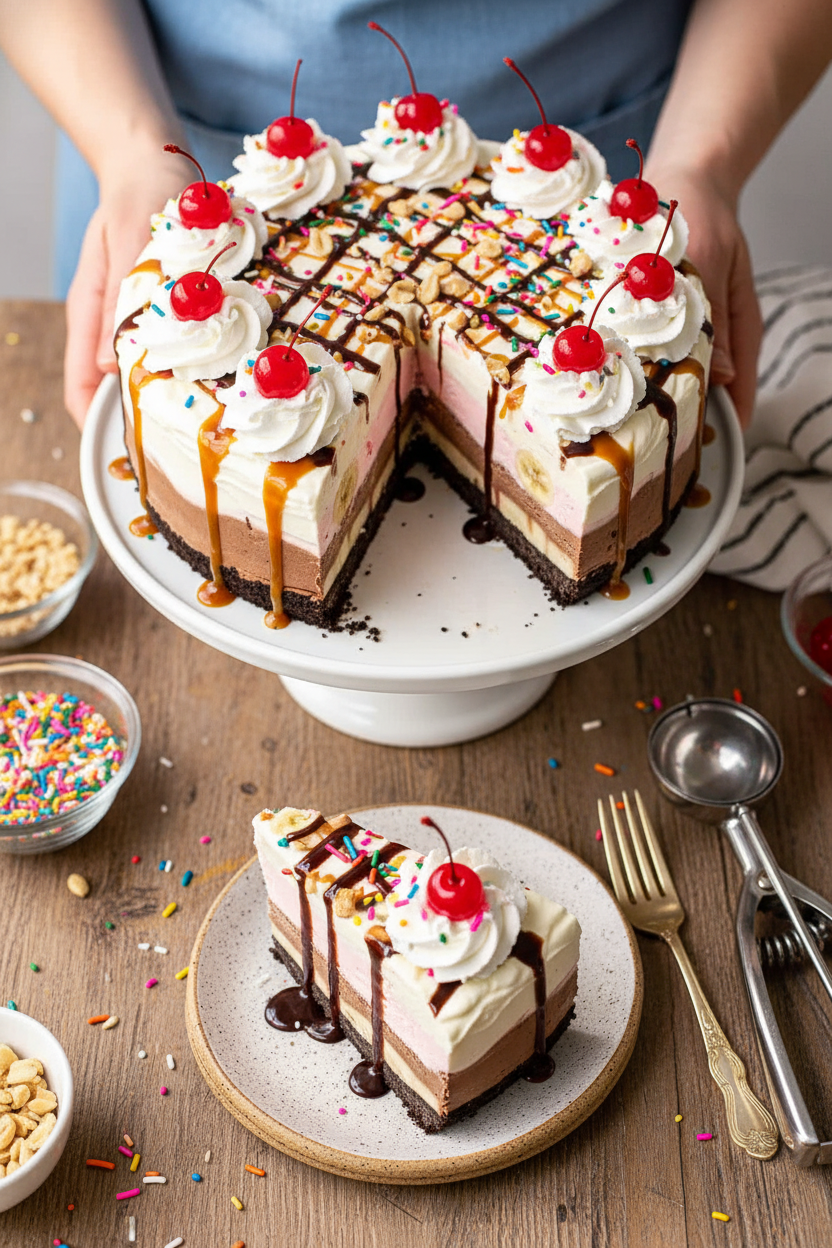 Banana Split Ice Cream Pie