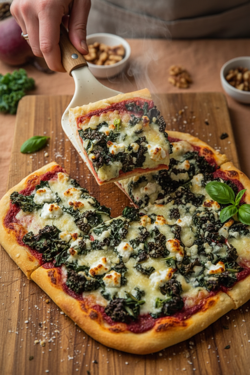 Beet Pesto Pizza with Goat Cheese and Kale
