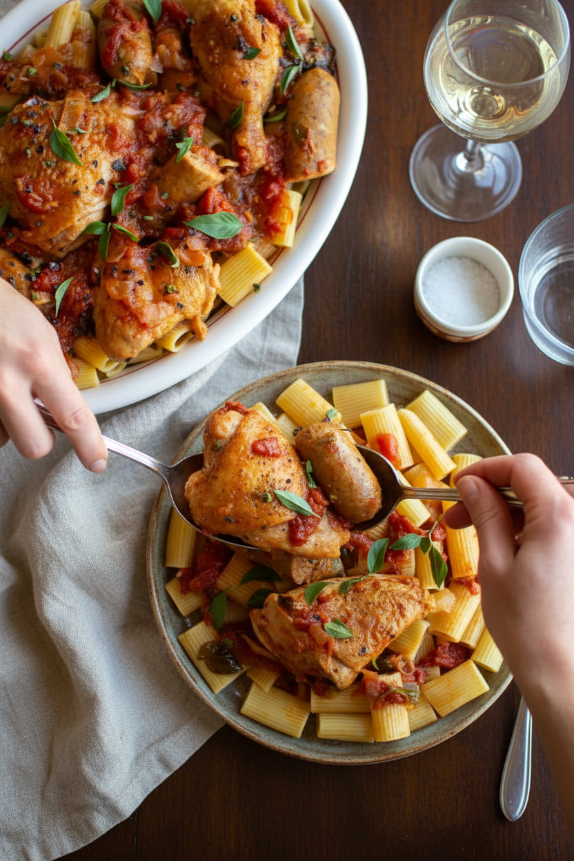 Braised Chicken Thighs with Sausage and Pasta Recipe