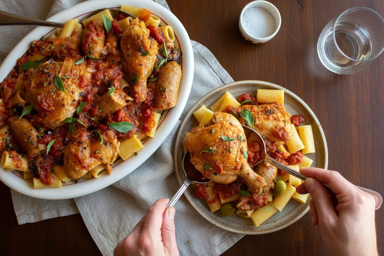 Braised Chicken Thighs with Sausage and Pasta Recipe