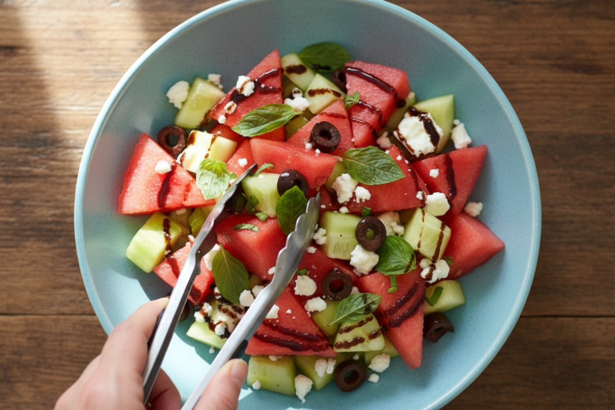 Chilled Watermelon Cucumber Feta Salad