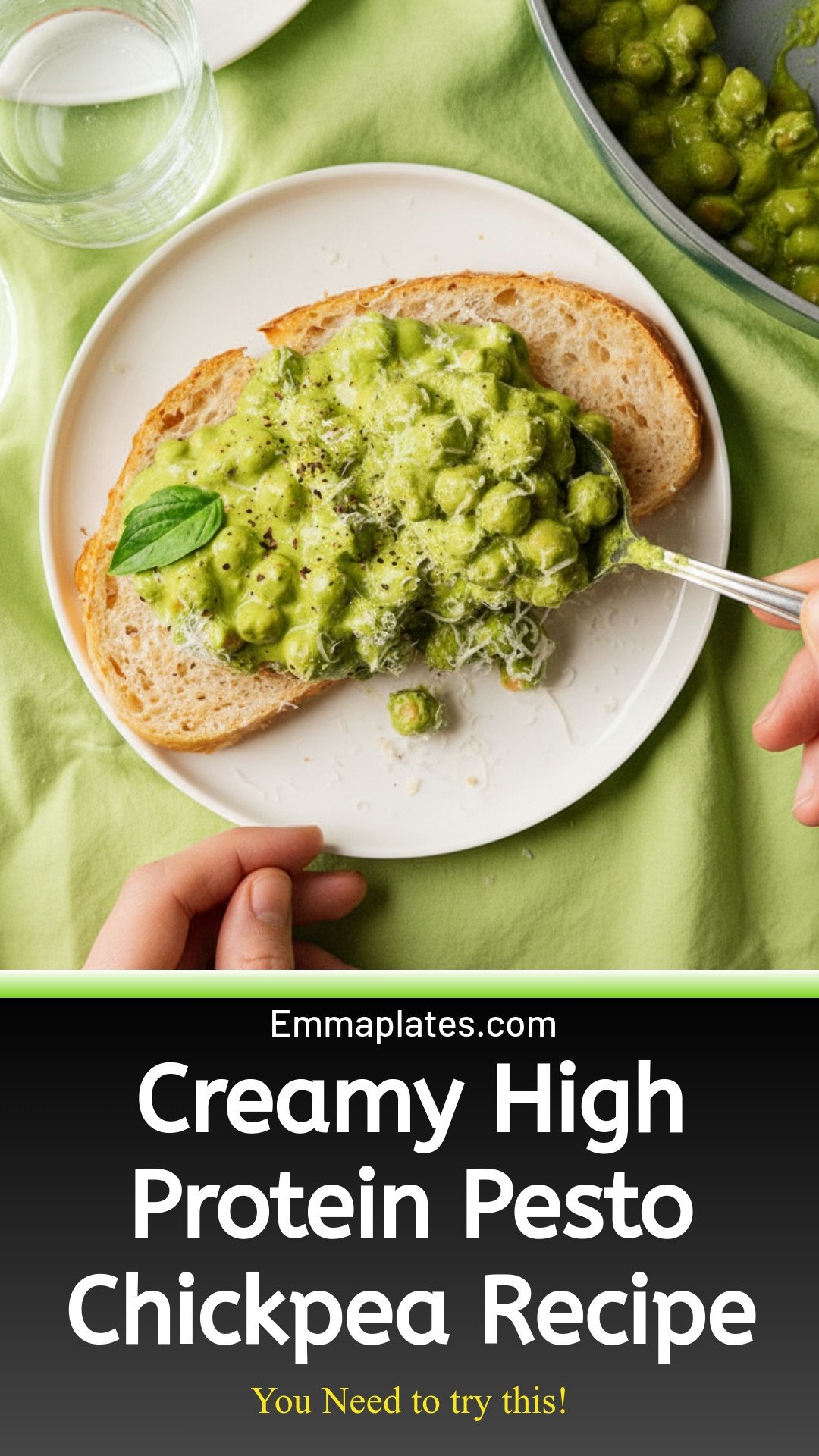 Creamy High Protein Pesto Chickpeas (Blended Cottage Cheese)