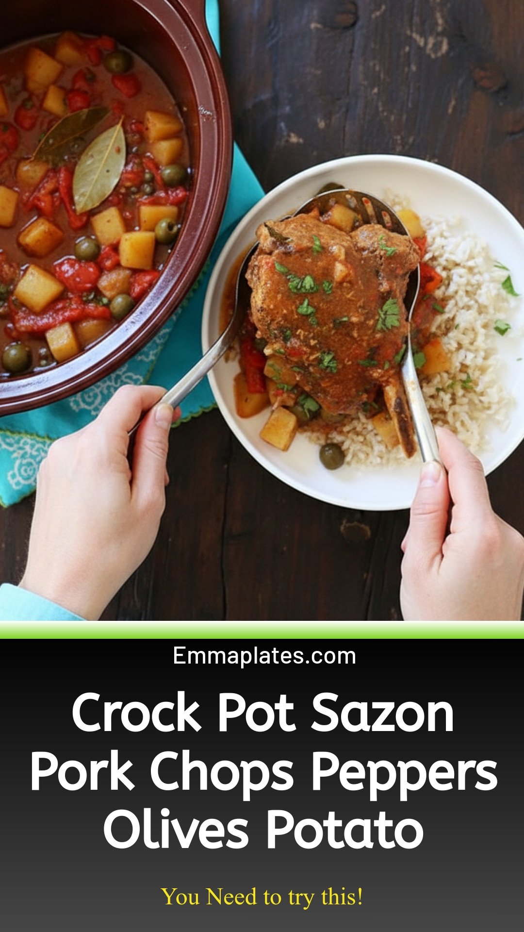 Crock Pot Sazon Pork Chops with Peppers, Olives and Potato