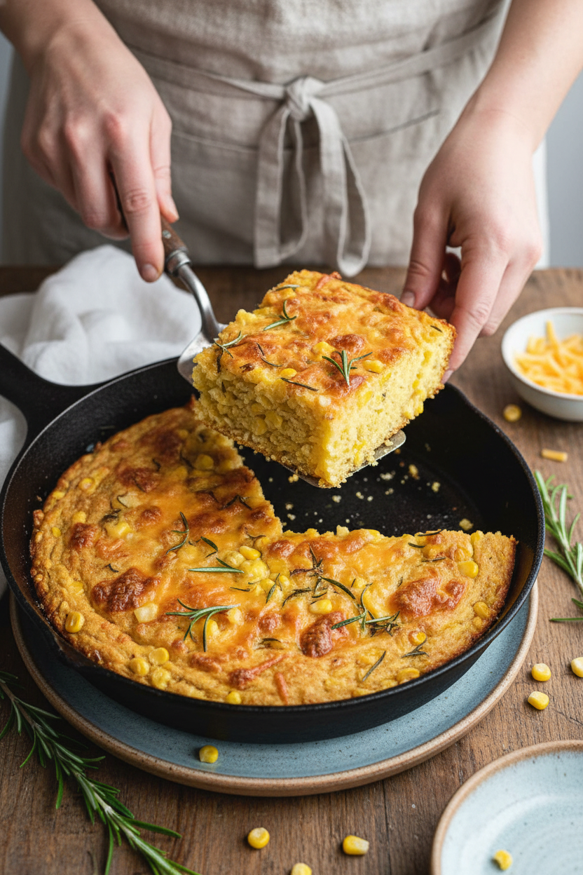 Easy Cornbread with Corn, Rosemary, and Cheddar