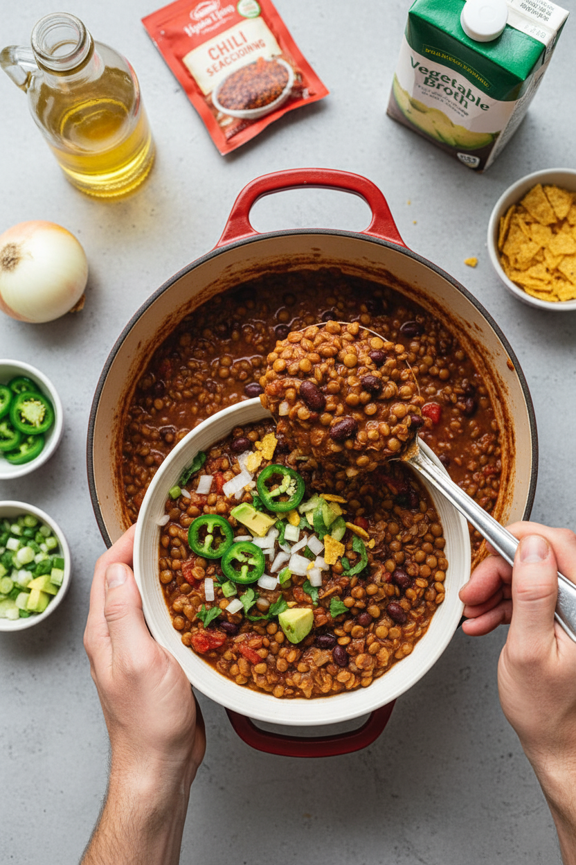 Easy Stovetop Lentil Chili (7 Ingredients)