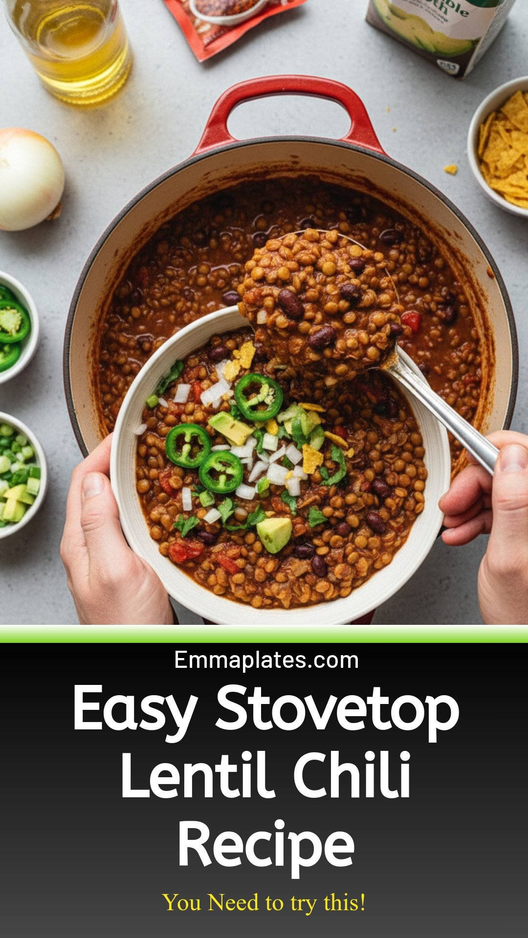 Easy Stovetop Lentil Chili (7 Ingredients)