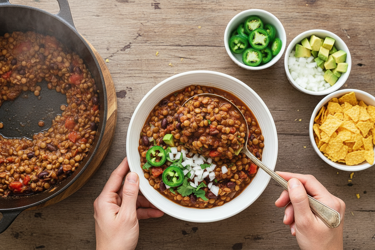 Easy Stovetop Lentil Chili (7 Ingredients)