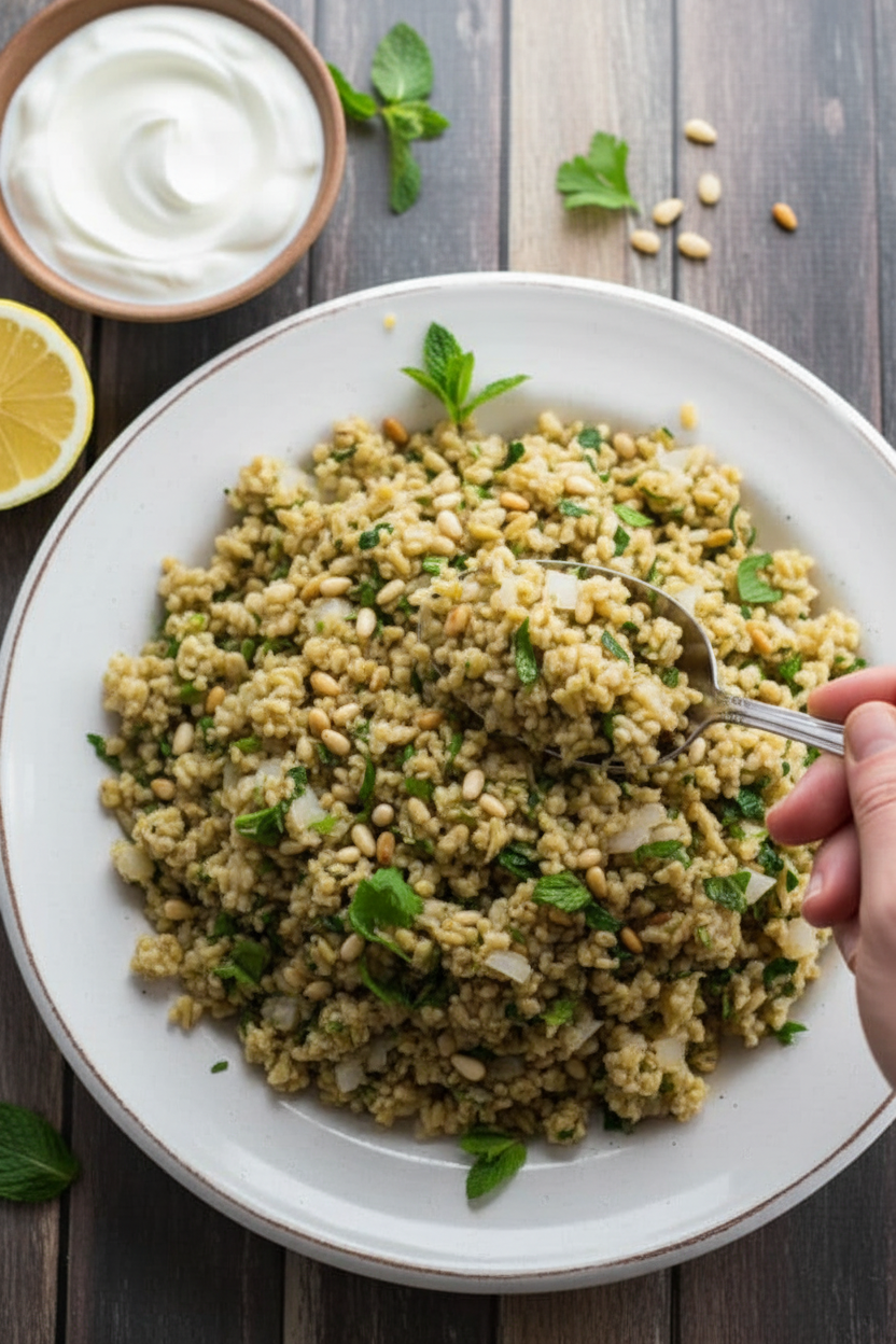 Freekeh Pilaf with Mint and Pine Nuts