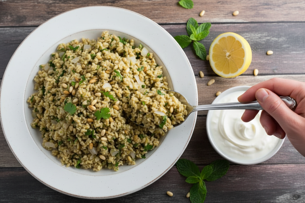 Freekeh Pilaf with Mint and Pine Nuts Recipe