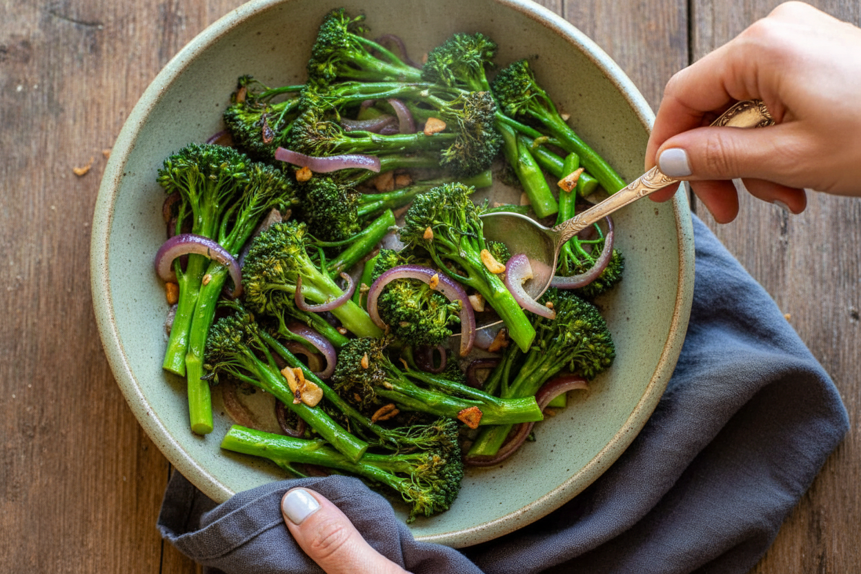 How To Cook Broccolini {With Garlic & Red Onions}