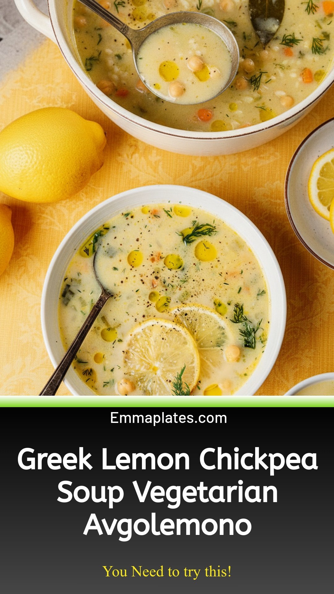 Vegetarian Avgolemono Soup (Greek Lemon Chickpea Soup)