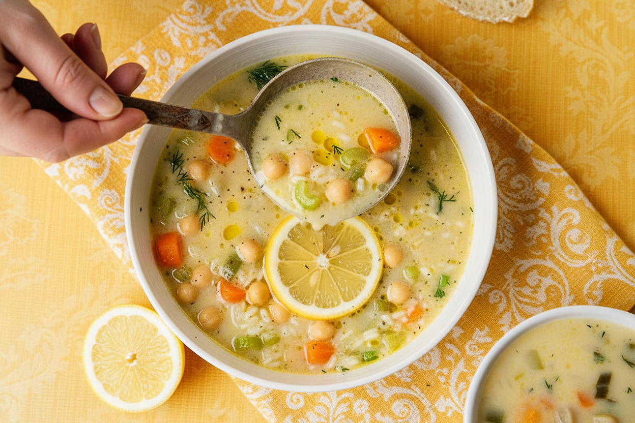 Vegetarian Avgolemono Soup (Greek Lemon Chickpea Soup)