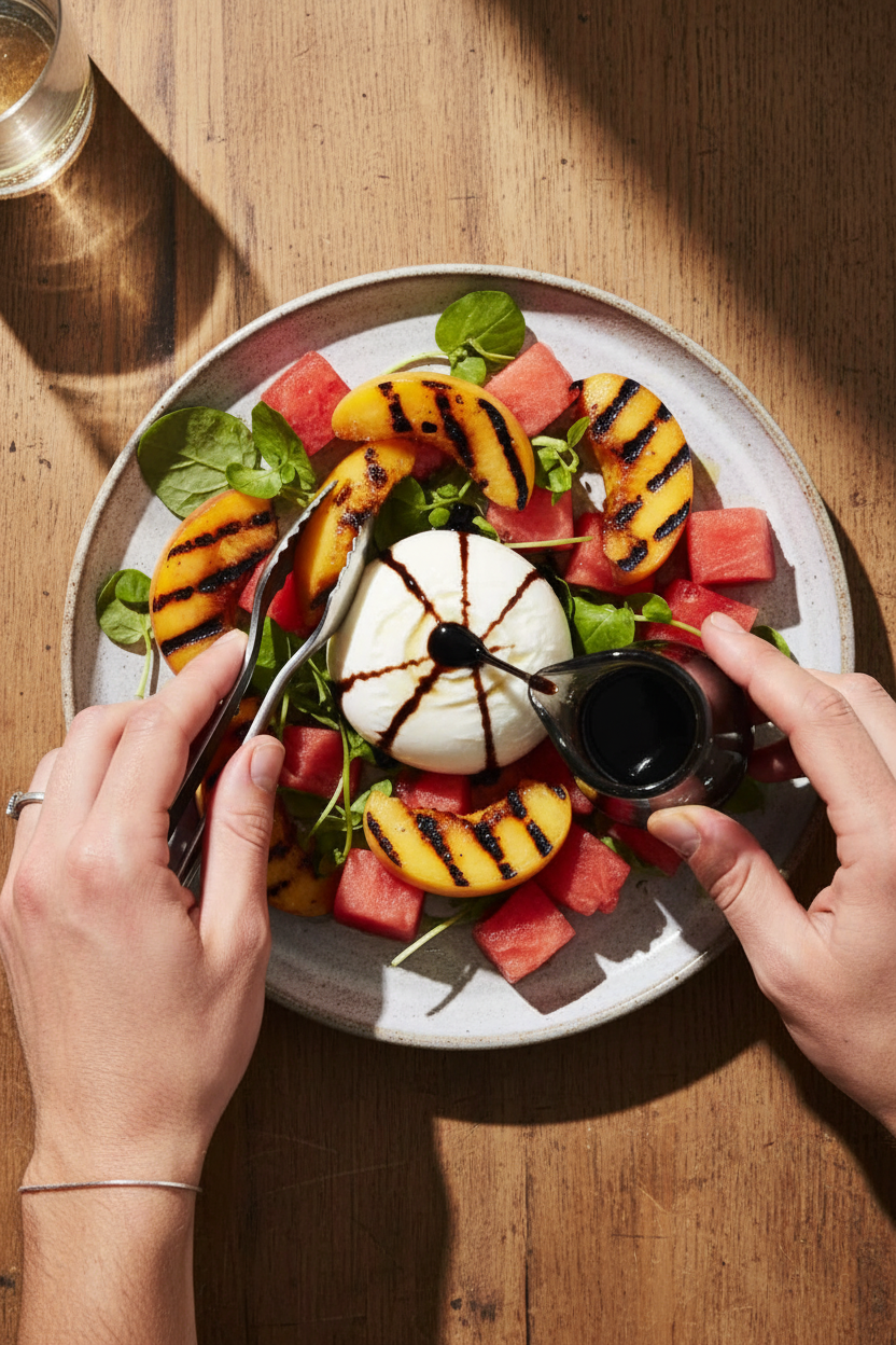 Grilled Peach and Watermelon Burrata Salad