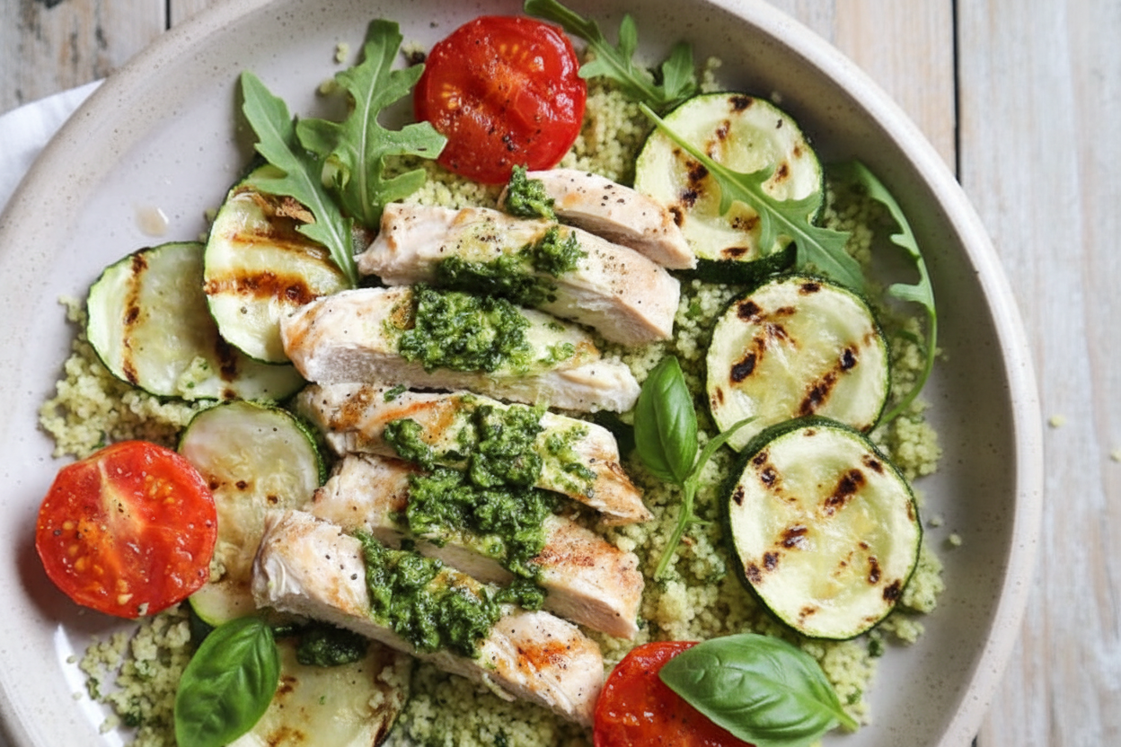 Grilled Pesto Chicken Couscous Bowls