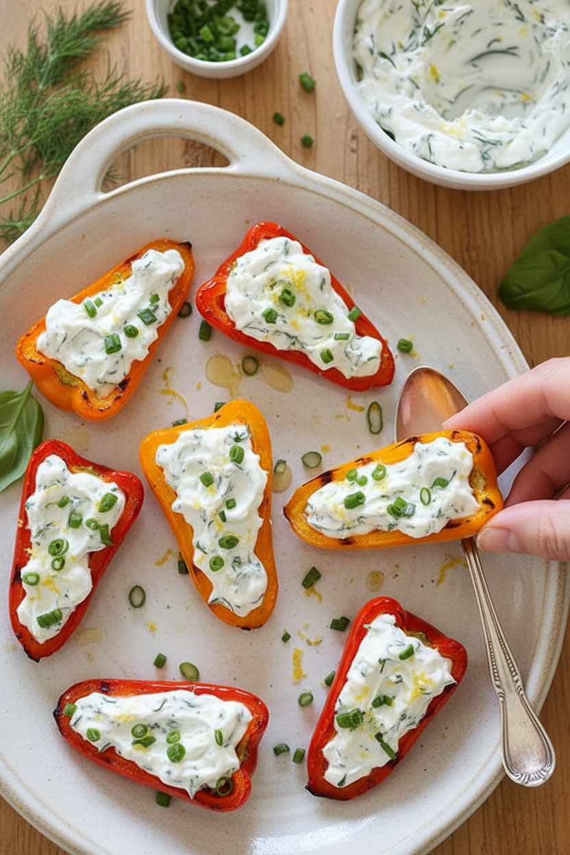Grilled Rainbow Peppers with Herb Cream Cheese