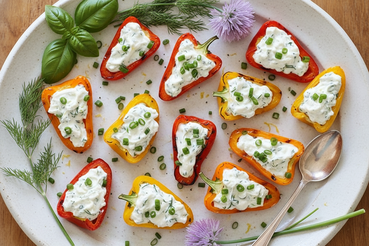 Grilled Rainbow Peppers with Herb Cream Cheese