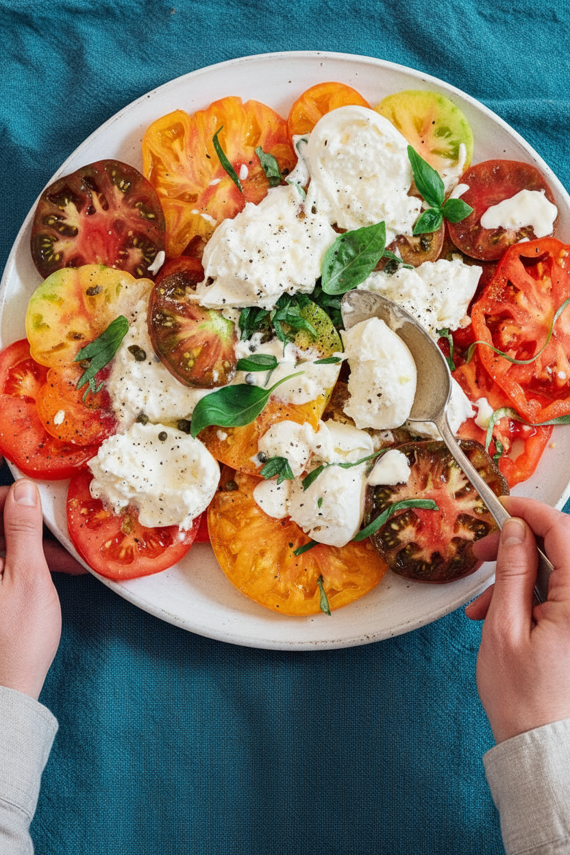 Sliced Heirloom Tomato Burrata Salad