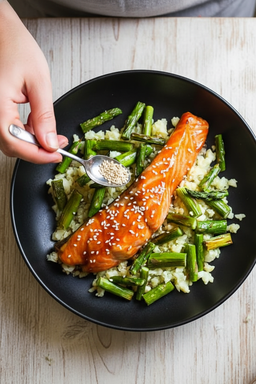 Honey-Teriyaki Salmon and Asparagus Veggie Rice Bowls