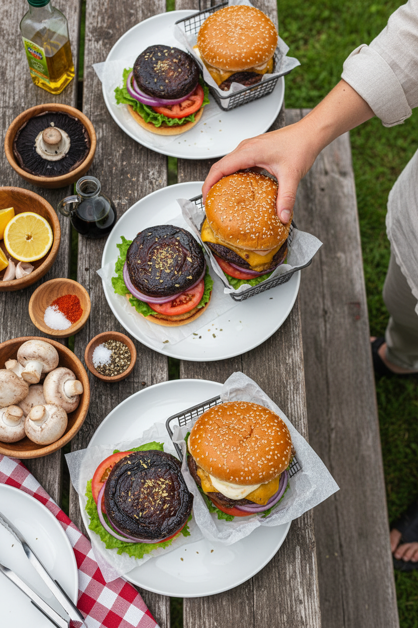 Grillable Juicy Portobello Mushroom Burgers