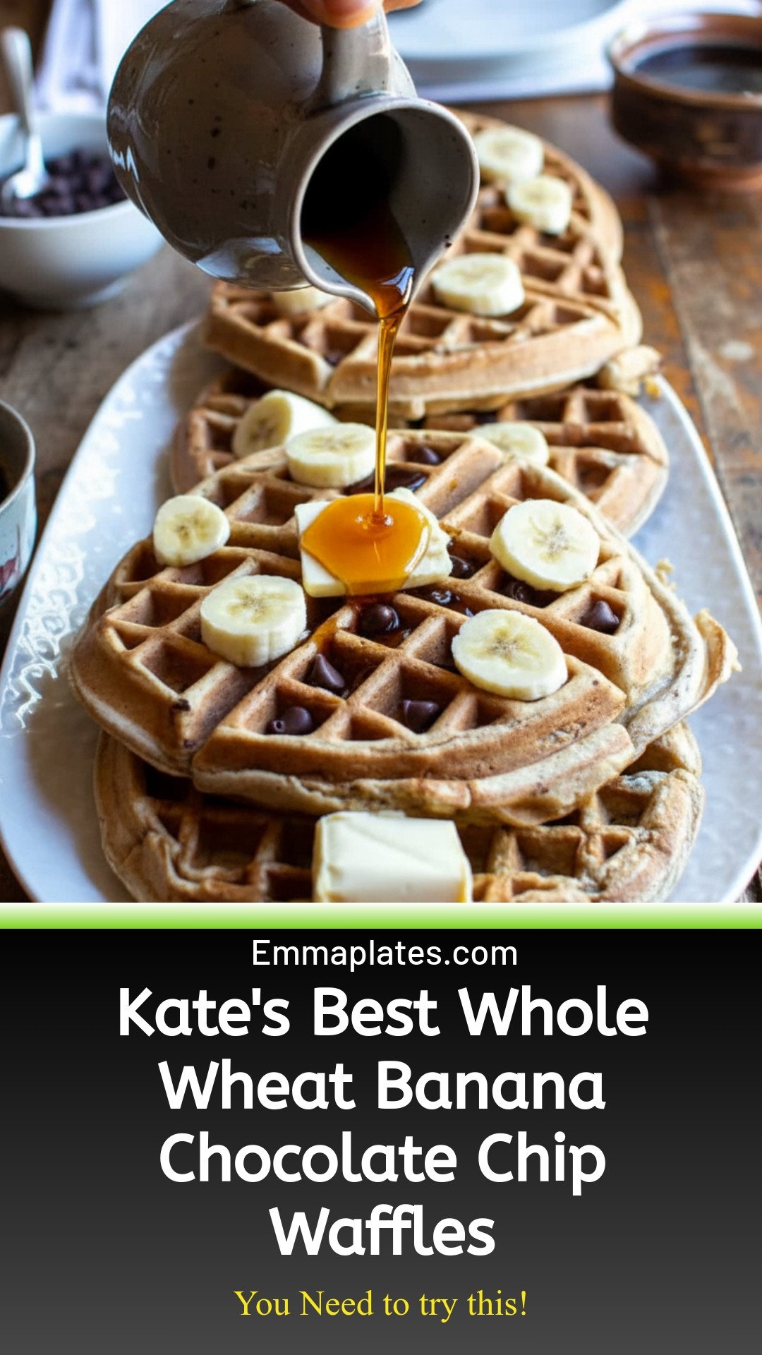 Kate's Best Whole Wheat Banana Chocolate Chip Waffles