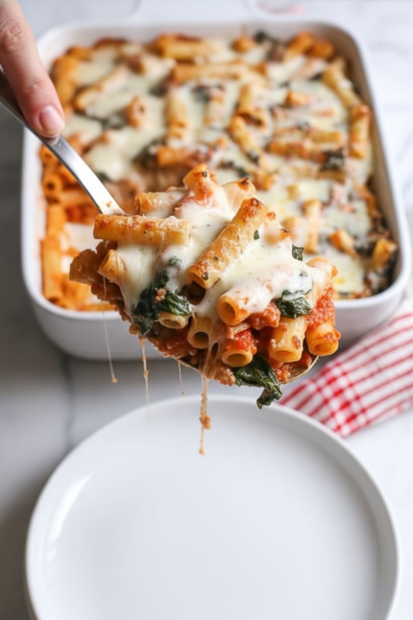 Low Fat Baked Ziti with Spinach