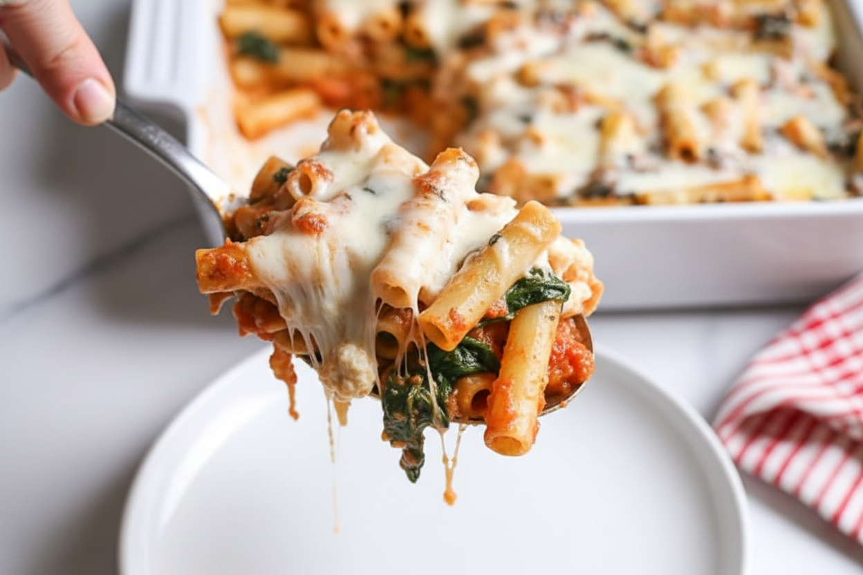 Low Fat Baked Ziti with Spinach