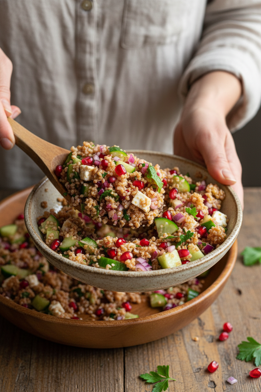 Mediterranean Bulgur Salad With Feta And Pomegranate