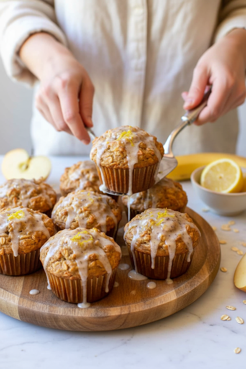 Oatmeal Apple Muffins Recipe with Sweet Lemon Glaze