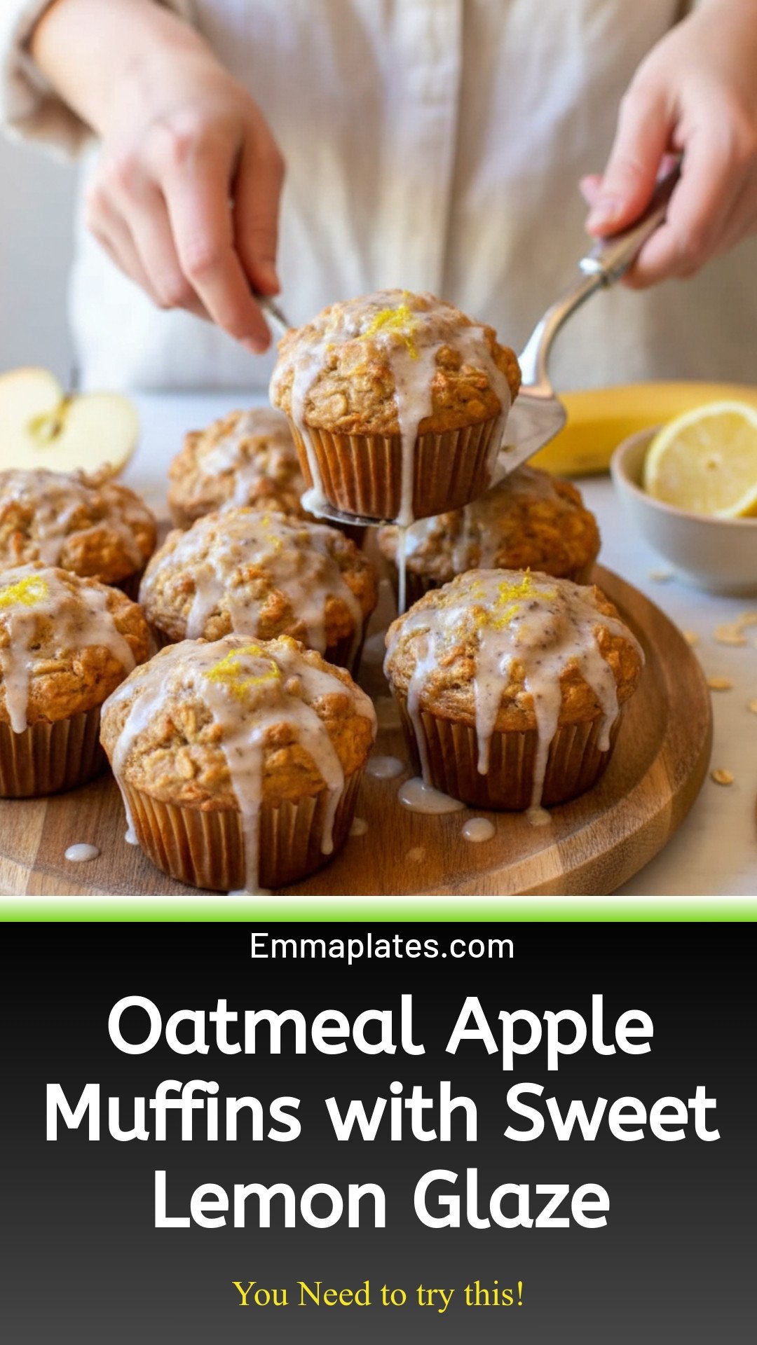 Oatmeal Apple Muffins Recipe with Sweet Lemon Glaze
