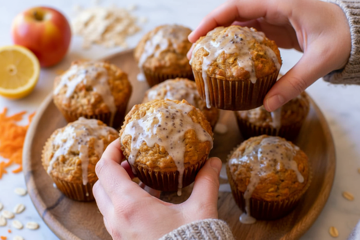 Oatmeal Apple Muffins Recipe with Sweet Lemon Glaze