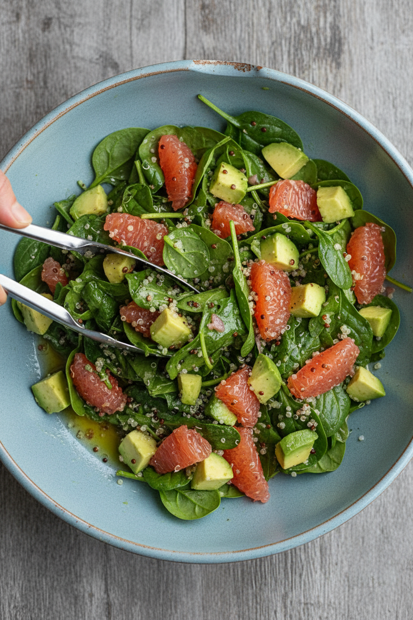 Quinoa Salad with Spinach Grapefruit & Avocado