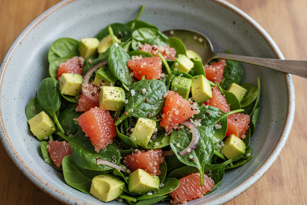 Quinoa Salad with Spinach Grapefruit & Avocado