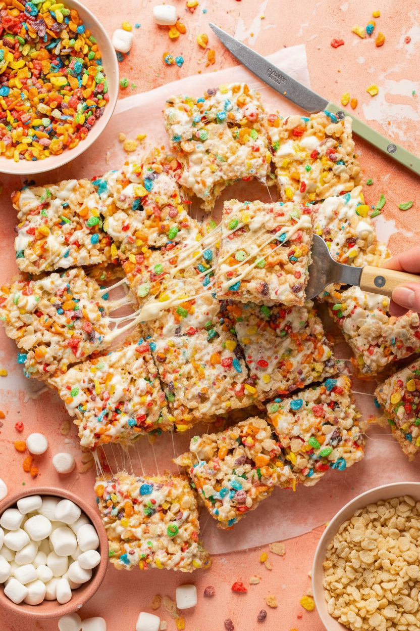 Rainbow Marshmallow Crispy Bars