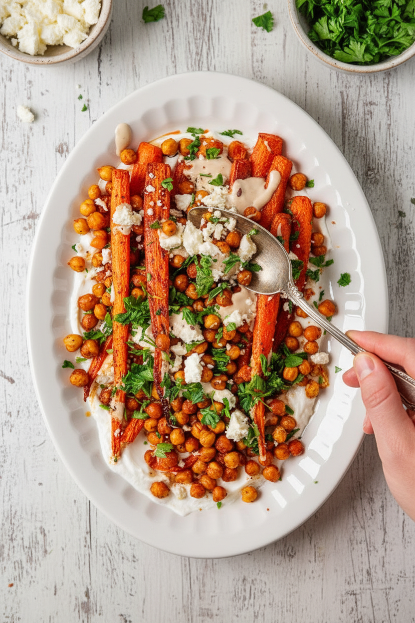 Roasted Carrots With Crispy Chickpeas