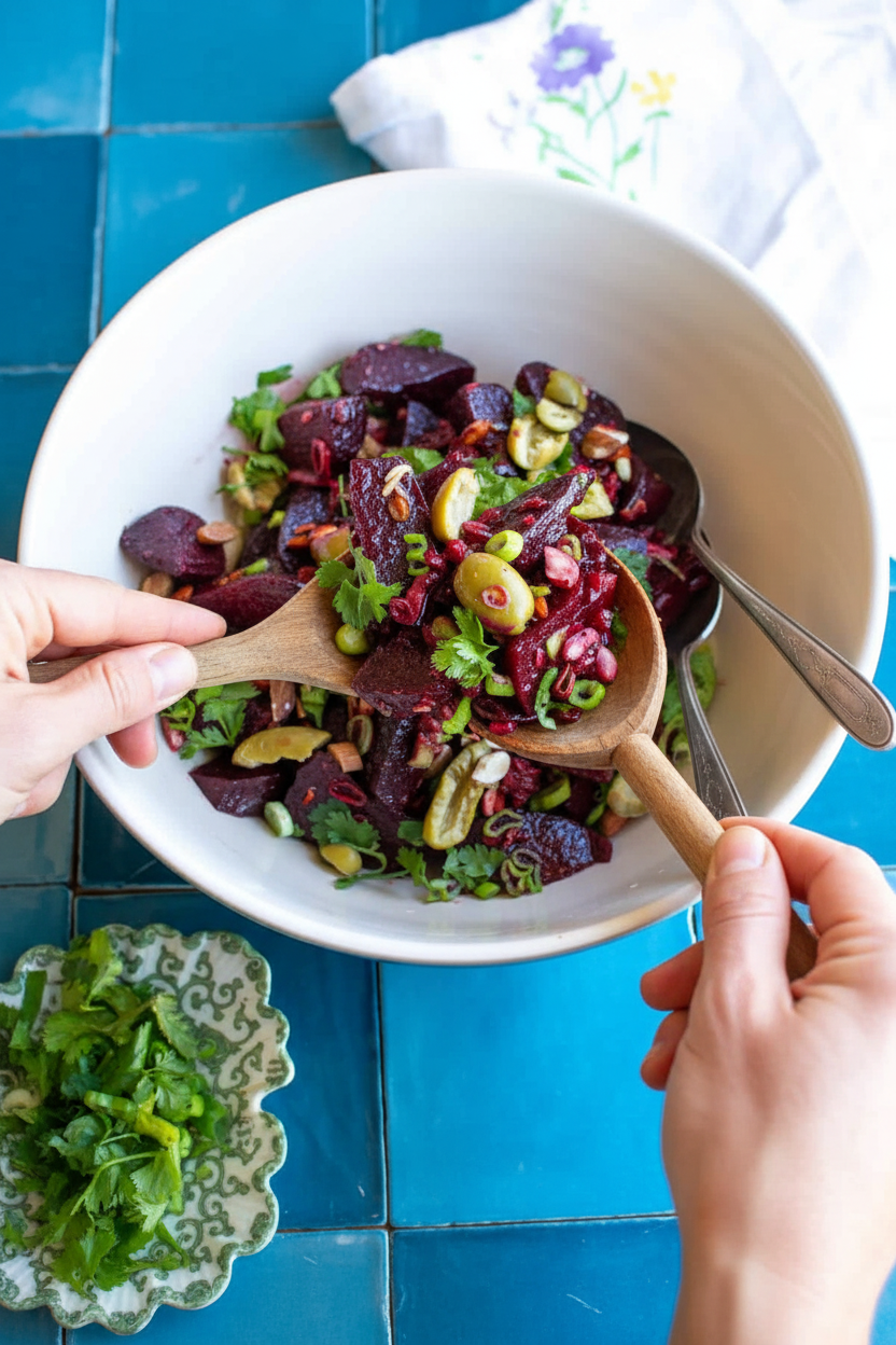 Roasted Summer Beet Salad Recipe with Cracked Olives