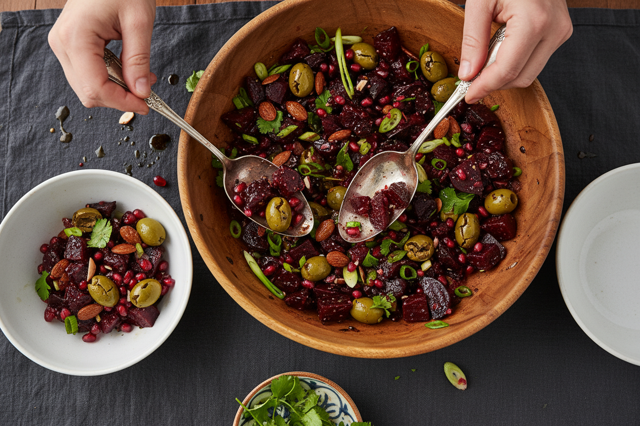 Roasted Summer Beet Salad Recipe with Cracked Olives