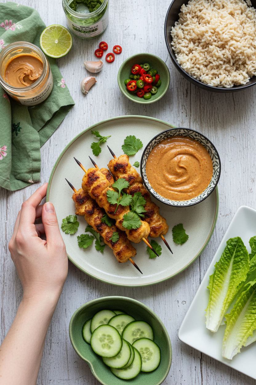 Satay Chicken Skewers with Curry Peanut Sauce