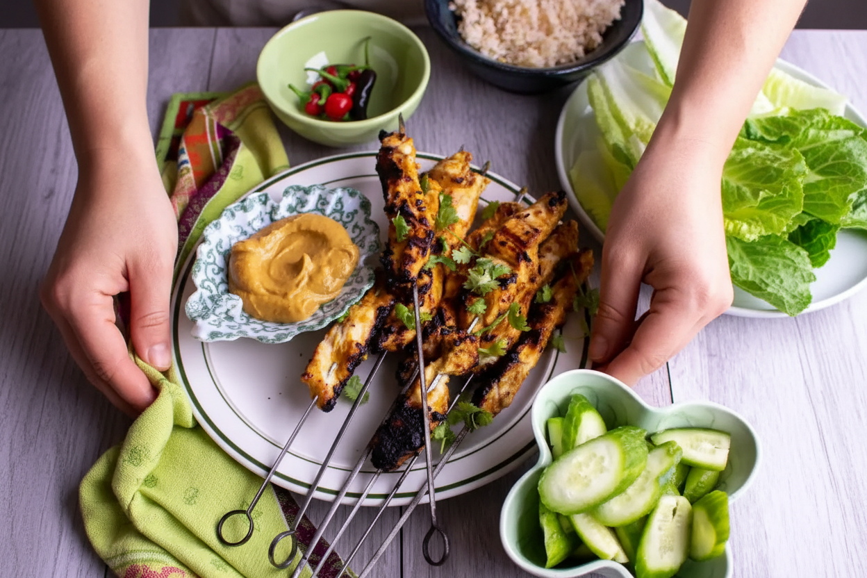 Satay Chicken Skewers with Curry Peanut Sauce