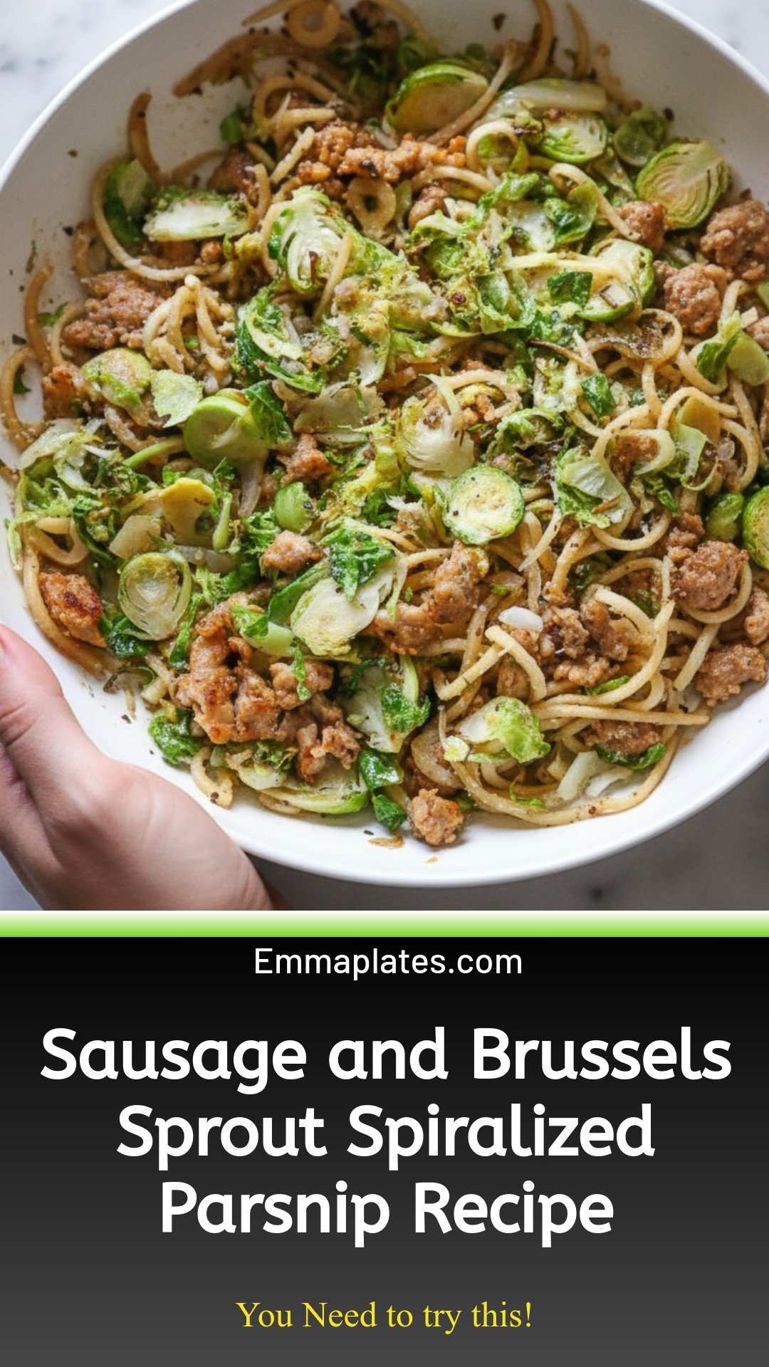 Brussel Sprout and Sausage Spiralized Parsnips