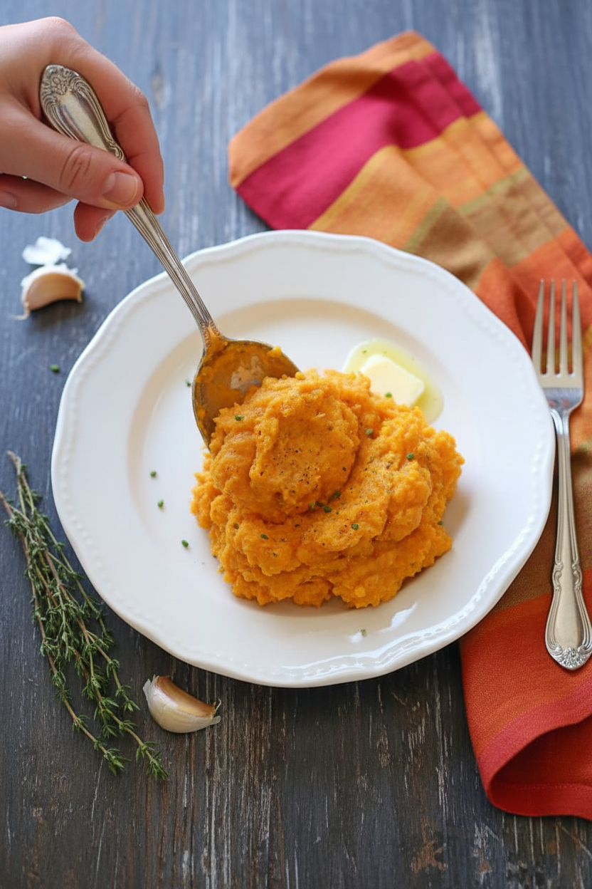Slow Cooker Garlic Sweet Potato Mash