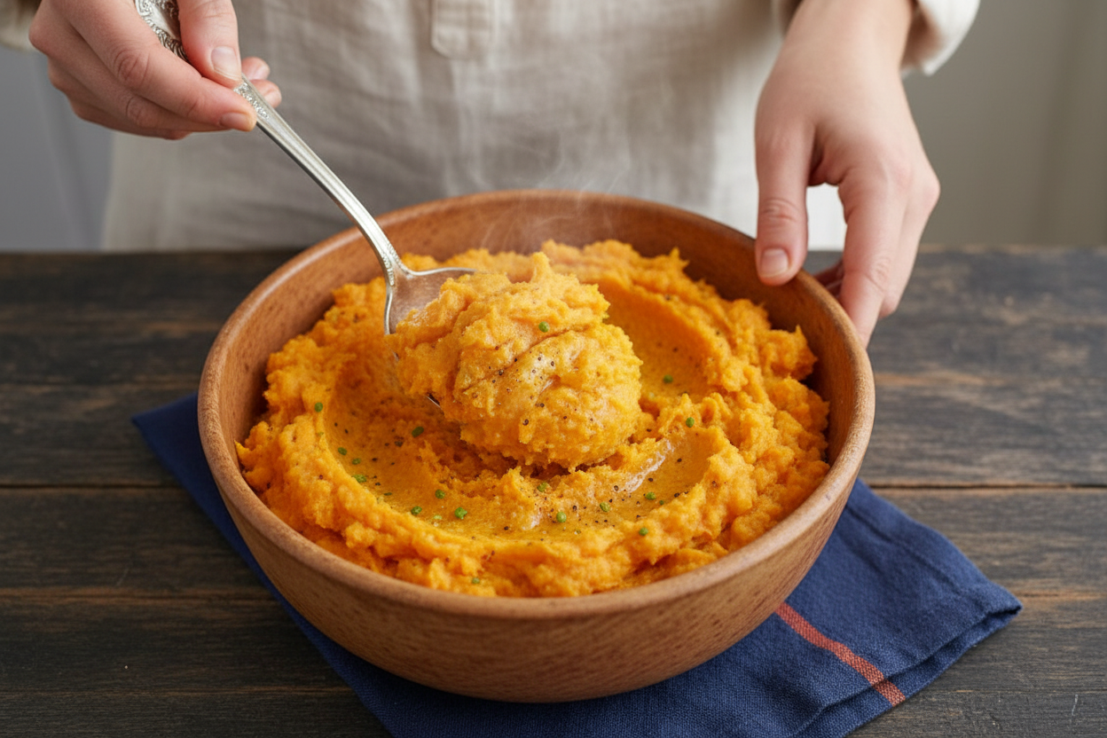 Slow Cooker Garlic Sweet Potato Mash
