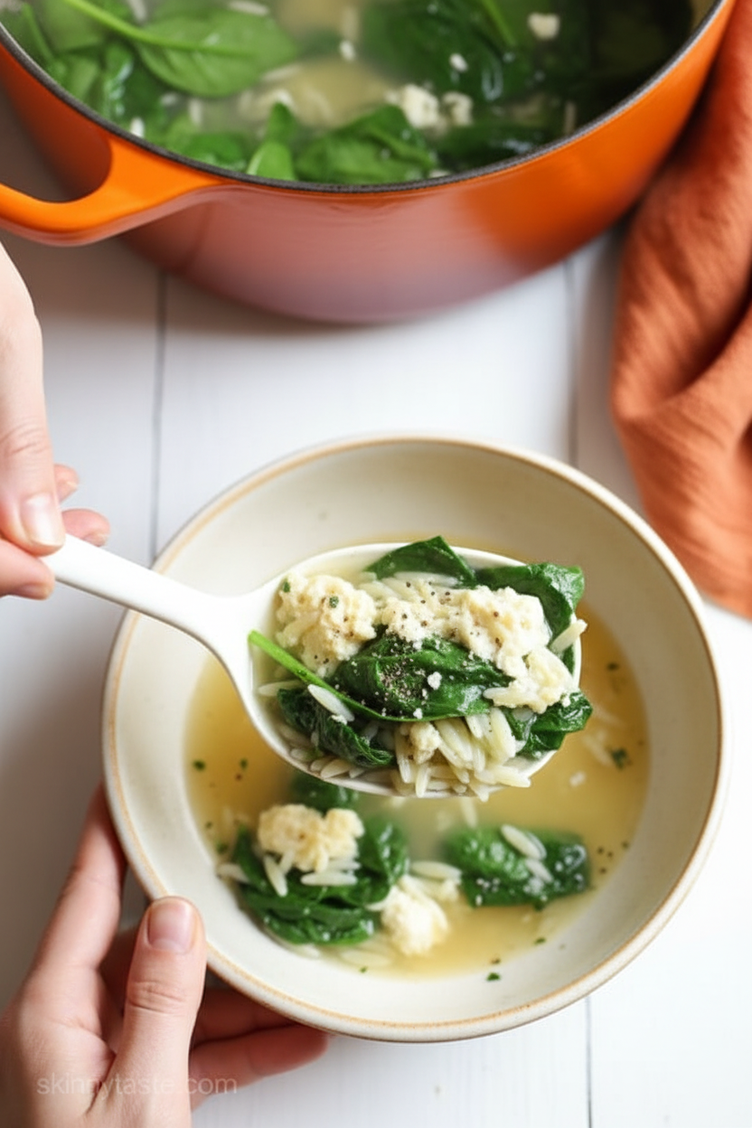 Spinach Stracciatella Soup with Orzo