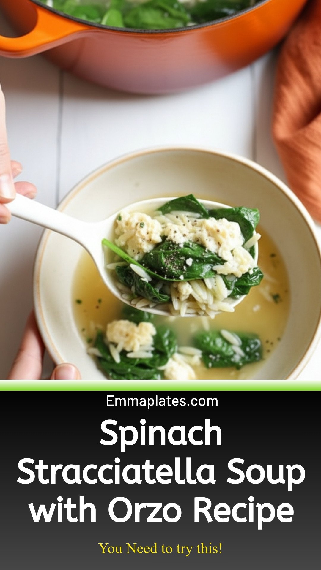 Spinach Stracciatella Soup with Orzo