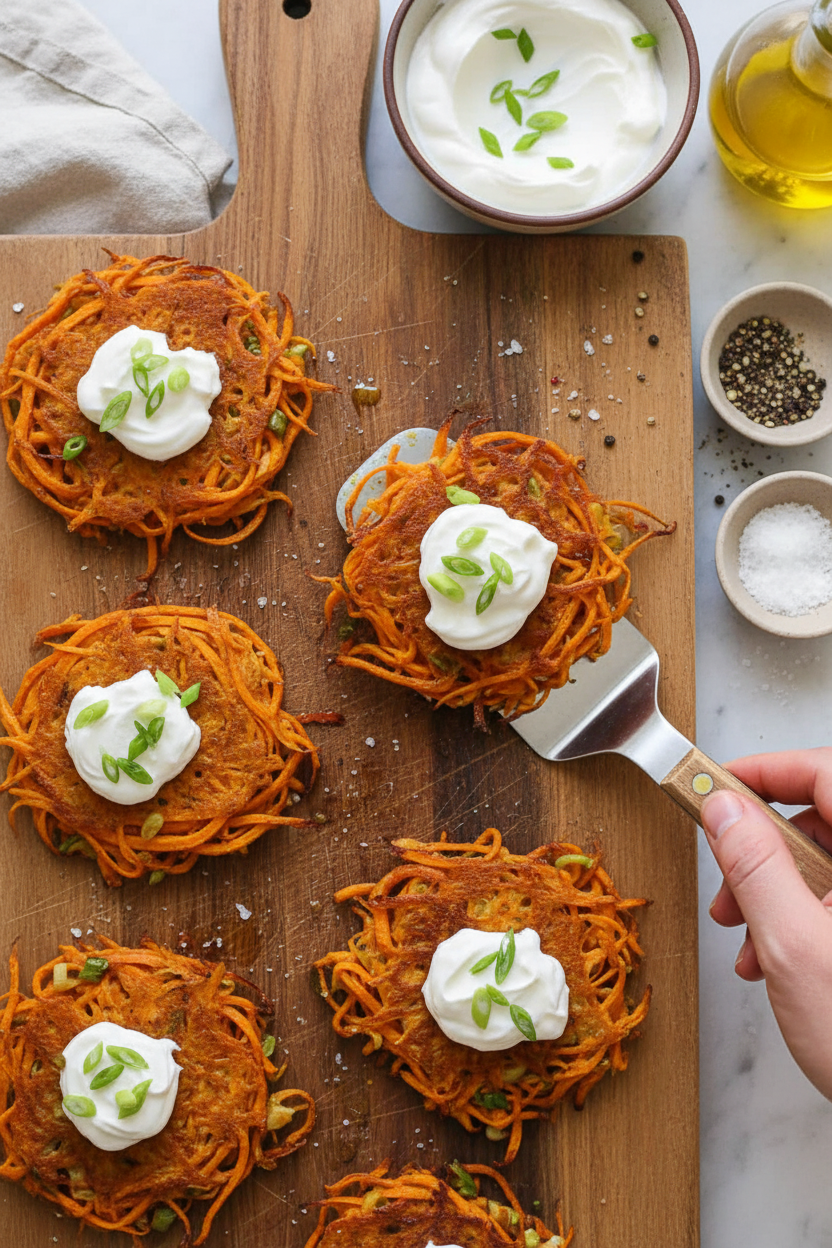 Spiralized Sweet Potato Latkes