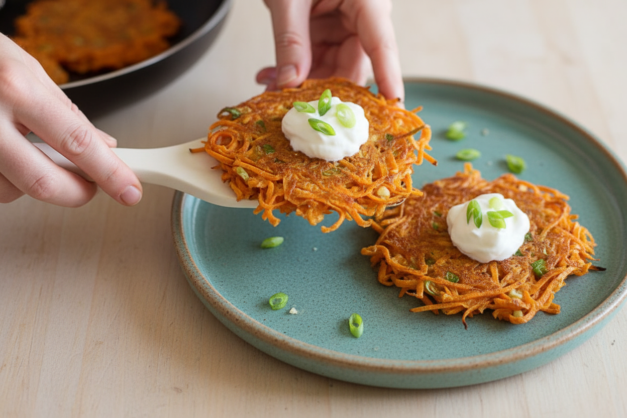 Spiralized Sweet Potato Latkes