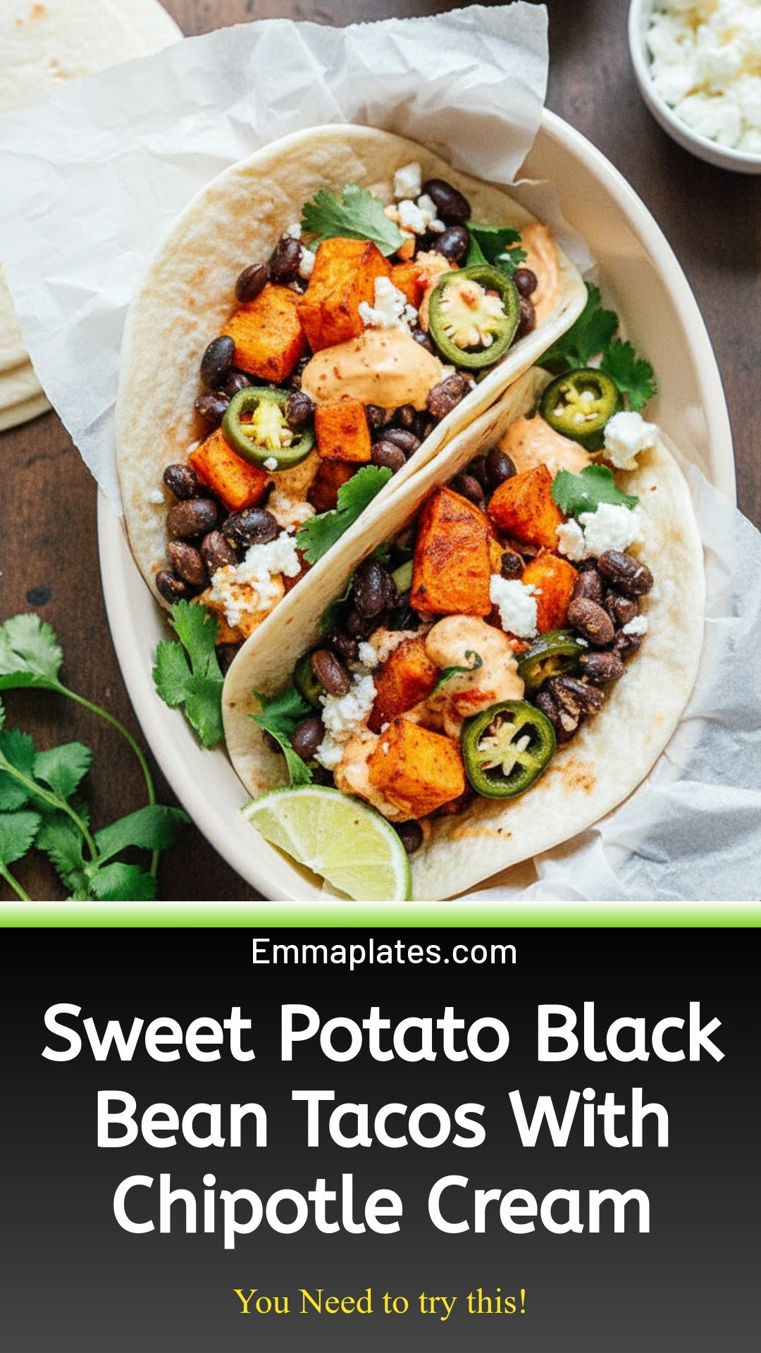 Sweet Potato And Black Beans Tacos (With Chipotle Cream Sauce)