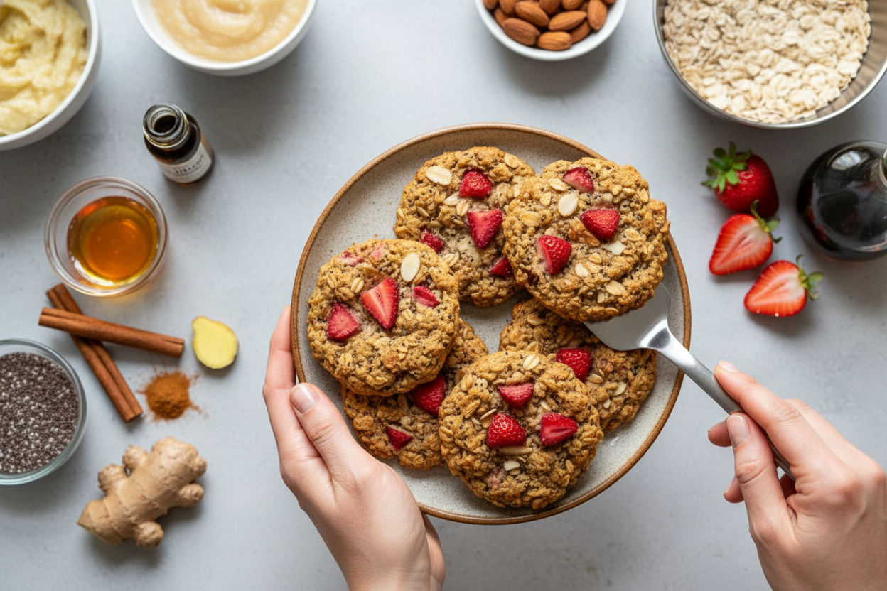 Strawberry Chia Oatmeal Cookies (GF + Vegan)
